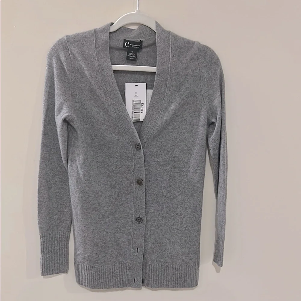 C By Bloomingdales Cashmere Button-Up Medium Gray Women's Sweater Size XS